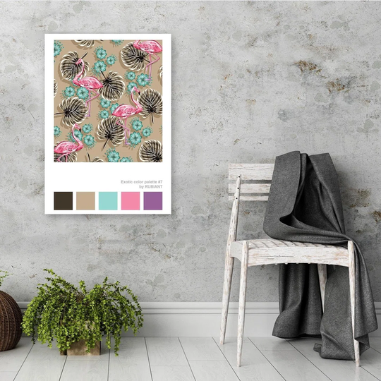 Poster, Flamingos And Leaves