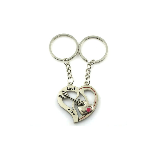 Love Heart Cupid Arrow Engraved Silver Metal Couple Keyrings Lovers Puzzle Key Chains Novelty Gift
