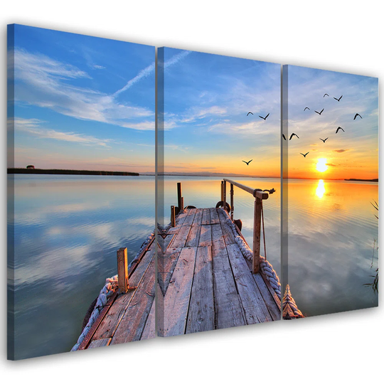 Canvas Print Sunset Footbridge Lake