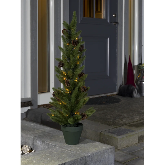 90Cm H Slender Green Realistic Spruce Christmas Tree with 30 LED Lights and Pinecones