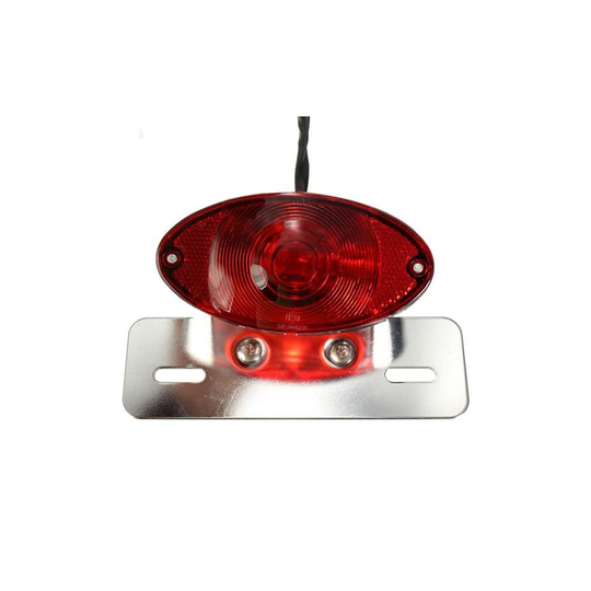 5W Motorcycle Rear Cat Eye Brake Tail Light Red Lens With Chrome Number Plate Bracket