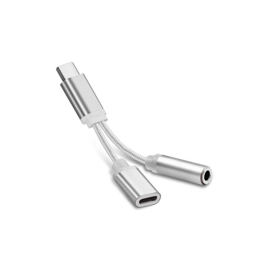 ((Silver) 2 in 1 USB-C to 3.5mm Audio Adapter) USB-C Type C To 3.5mm Aux Audio Charging Cable Adapter Splitter Headphone Huawei