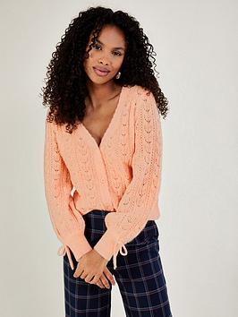 Monsoon Supersoft Pointelle Cardi - Orange, Orange, Size S, Women