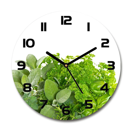Glass Wall Clock 30Cm Round Decoration Picture Wall Art Modern Decoration Kitchen Living Room Silent - Herbs,42979948
