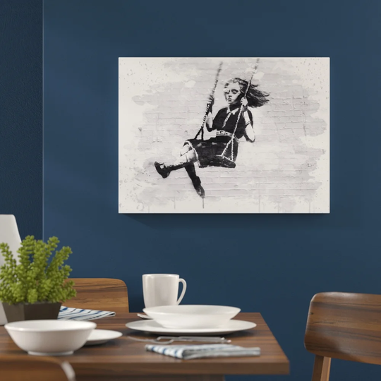 'Banksy Girl on Swing Graffiti Wall Art' Graphic Art Print Poster