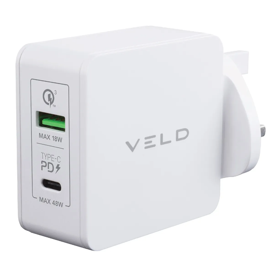 VELD 48W Super-Fast 2 Port Wall Charger for Phones & Tablets