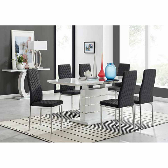 Furniture Box Renato 120cm High Gloss Extending Dining Table and 6 x Black Milan Chairs