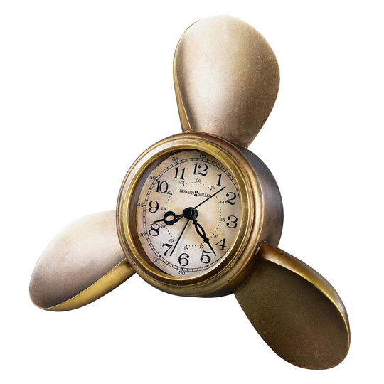 Propeller Arm Maritime Analog Metal Quartz Alarm Tabletop Clock in Antique Brass