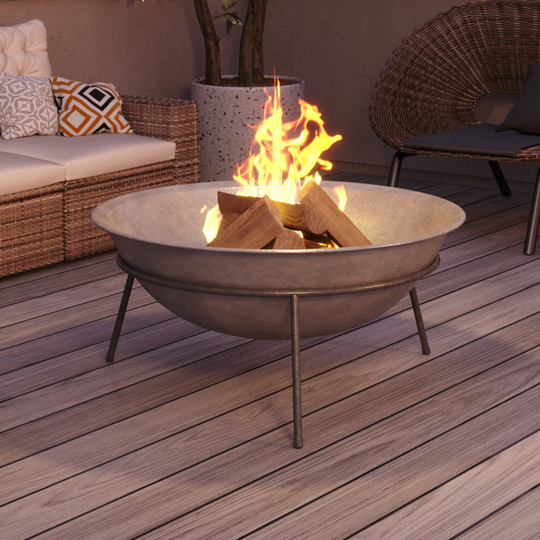 100CM Cast Iron Fire Bowl MildSteel Bonfire Firepit Garden Burner w/Tripod Stand