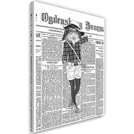 Canvas Print Newspaper Retro Hipster Rabbit