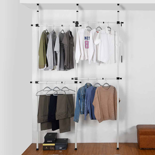 House of Home Double Telescopic Wardrobe Organiser Hanging Rail Clothes Rack Adjustable Storage Shelving