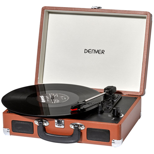 (Brown) Denver VPL-120BT Bluetooth Vinyl Record Player with USB, record to MP3, AUX IN, Stereo Speakers