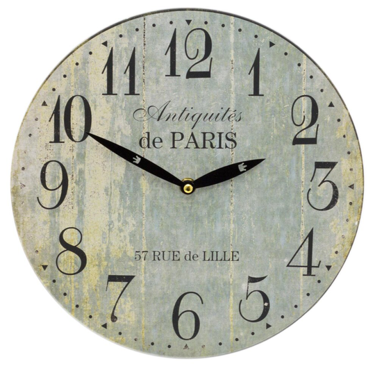28cm Duck Egg Blue French Antique Style Wall Clock | Antiquities De Paris Round Vintage Style Clock | Shabby Chic Wall Clock