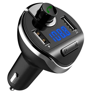 Bluetooth FM Transmitter with Dual USB Car Charger T20 - Black