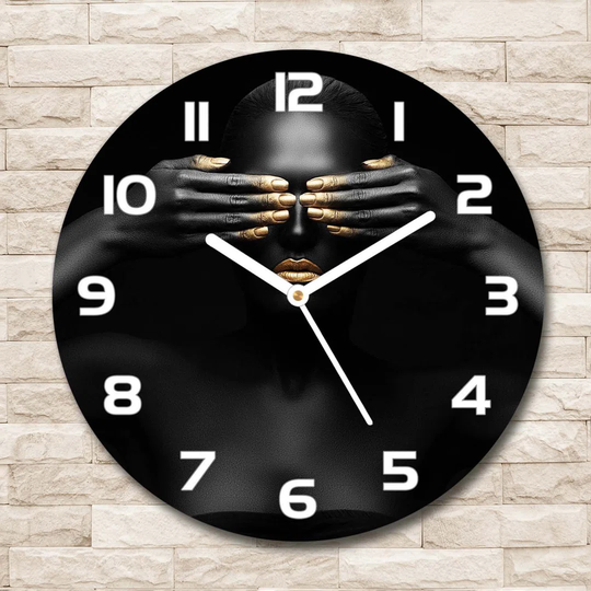 Glass Wall Clock 30Cm Round Decoration Picture Wall Art Modern Decoration Kitchen Living Room Silent - Woman In Black,56248065