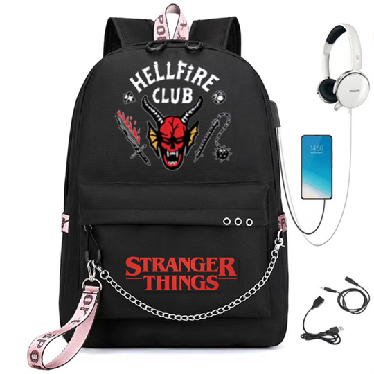 (2 #) Stranger Things Backpack School bag Unisex Travel Laptop Backpack keychain
