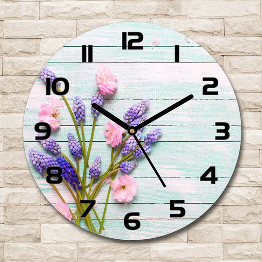 Glass Wall Clock 30Cm Round Decoration Picture Wall Art Modern Decoration Kitchen Living Room Silent - Lavender On The Wood,159336288