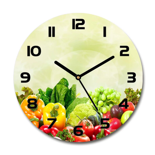 Glass Wall Clock 30Cm Round Decoration Picture Wall Art Modern Decoration Kitchen Living Room Silent - Vegetables,105452592