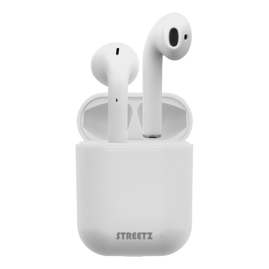 (White) STREETZ True Wireless Earphones with Bluetooth 5.0, enhanced bass & touch sensors for skipping tracks and answering calls