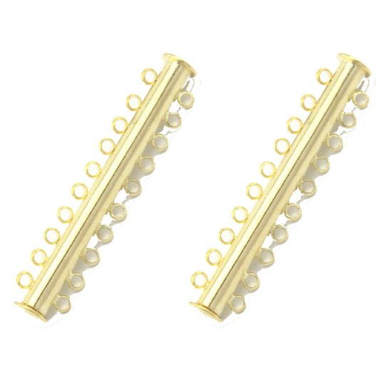 (2 x 10 Strand Clasps) Gold Magnetic Slide Tube Clasps 2 to 9 Strand