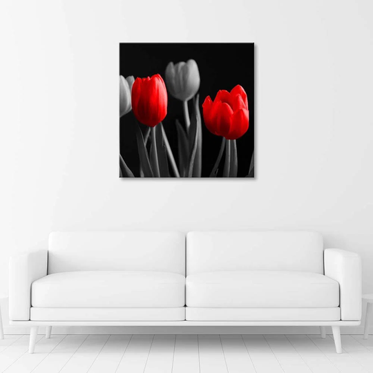 Canvas Print Flowers Tulips Red Grey