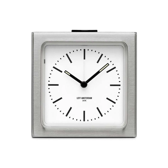 Leff Amsterdam Block Alarm Clock Steel With White Display