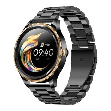 Elegant Waterproof Smartwatch QR02 - Stainless Steel Strap - Black