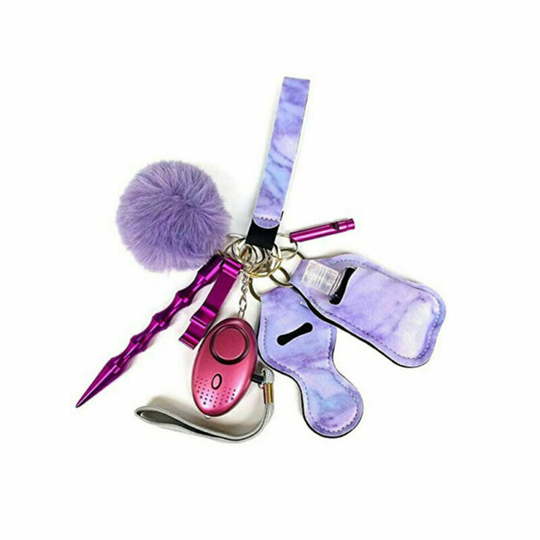 (Purple) Alarm Personal Keychain Set Girl Woman Self Defense Ring Self Protection Secure