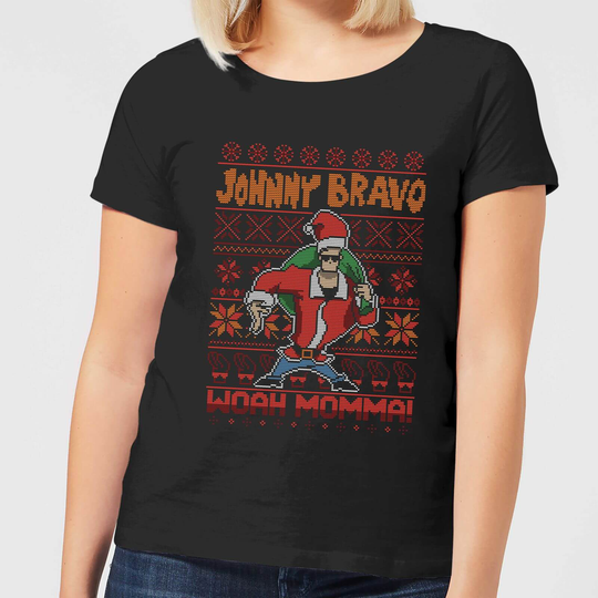 Johnny Bravo Johnny Bravo Pattern Women's Christmas T-Shirt - Black - S - Black
