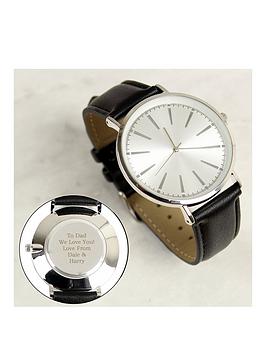 The Personalised Memento Company Personalised Men'S Black Leather Strap Watch