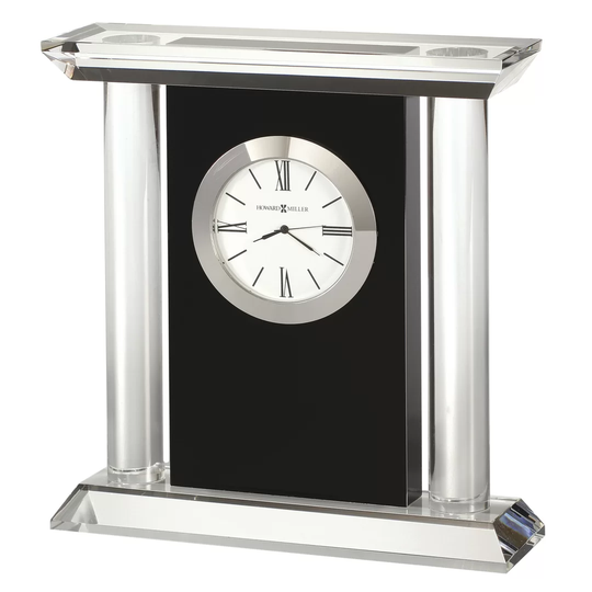 Colonnade Modern & Contemporary Analog Crystal Quartz Tabletop Clock in Black Glass/Silver