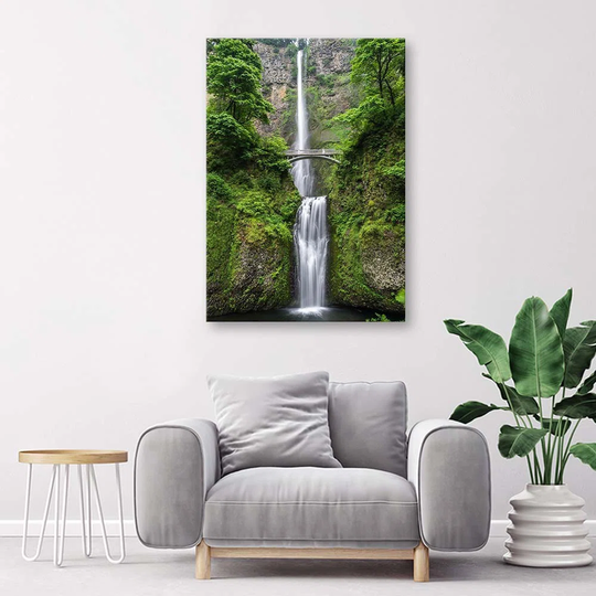 Canvas Print Waterfall Bridge Forest Nature