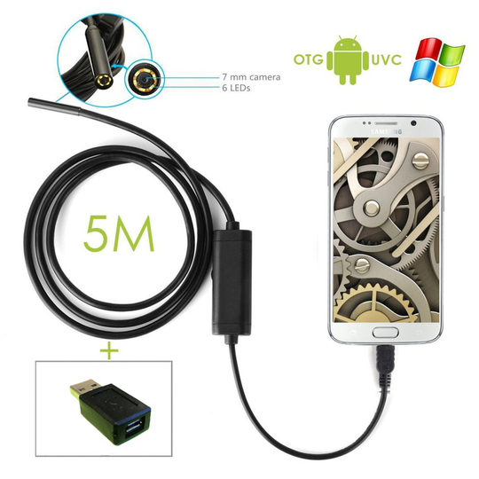Endoscope Waterproof Blocked Drain / Cavity / Ear Inspection Camera 5m for Android/Windows PC
