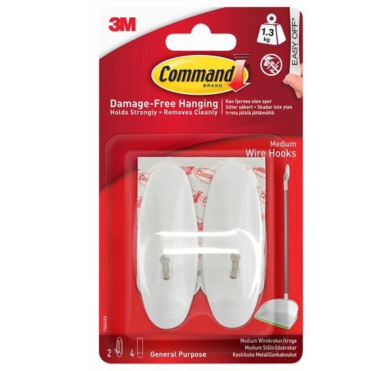 3M Command Medium White Wire Hooks - 2 Pack
