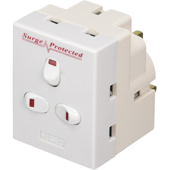 ct 13 A 3 Way 3 Gang Switched Surge Protected Plug-In Adapter with Neon Switch - White