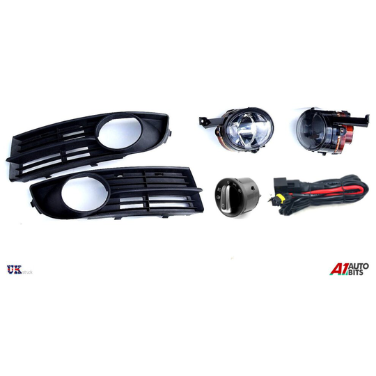 VW TOURAN 2003-2006 FOG LIGHTS LAMPS GRILLE KIT SET + WIRING & HEADLIGHT SWITCH
