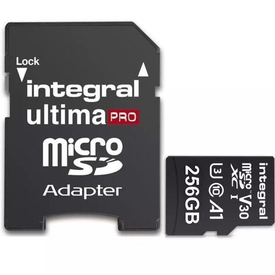 Integral 256GB 256GB microSD UHS-1 U3 V30 A1 Read 100MBs /Write 50MBs