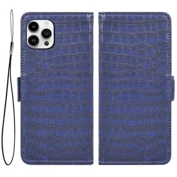 Crocodile Series iPhone 14 Pro Wallet Case - Blue