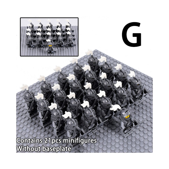 (G) 7 styles 21pcs minifigures ancient medieval soldiers without baseplate army building block