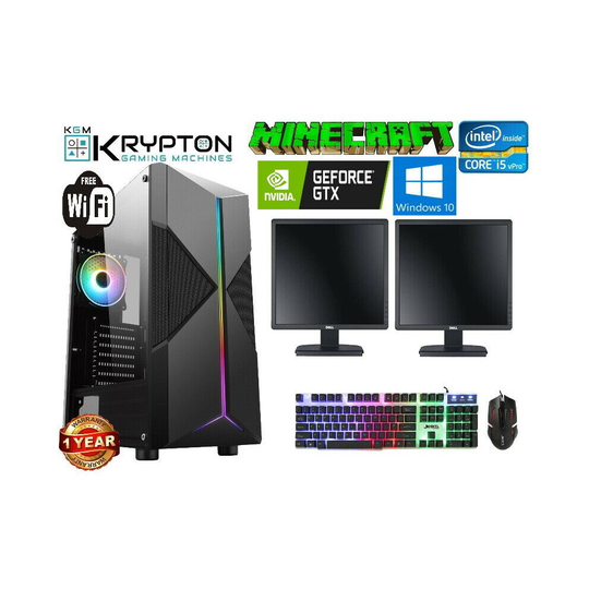 (4GB GTX 1050, Pc+ 2X19" Screen +Keyboard and Mouse ) Gaming PC Quad Core 8GB 1TB Win10 GTX1050 Screens