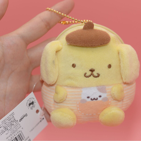 (PomPomPurin, 9cm/3.5inch) Kawaii Kuromi My Melody Plush Coin Bag Soft Keychain Pendant Handbag Accessories