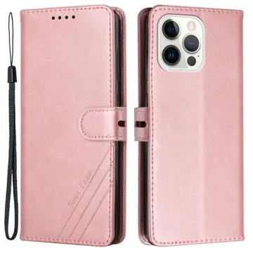Business Style iPhone 14 Pro Wallet Case - Pink