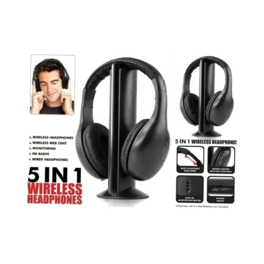 5 in 1 Wireless Cordless Headset RF Headphones Microphone for PC TV Radio Skype