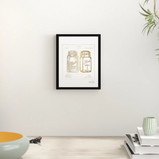 'Mason Jar - Adapted 1853' Framed Graphic Art in Gold