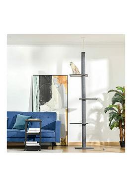Pawhut 260Cm Floor To Ceiling Cat Tree Activity Center W/3 Perches Kitten Grey