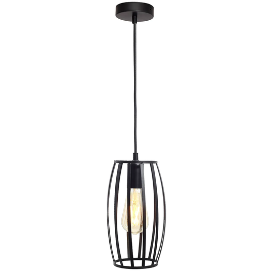 4lite WiZ Black Pendant with Pear Shape Cage Shade & Smart ST64 E27 Vintage Amber Lamp