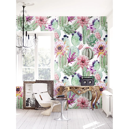 Walllpaper Roll 416X254cm Mural Decoration Wallpaper Material With Print Kitchen Livingroom Bedroom - Cactus Flowers Cacti Floral