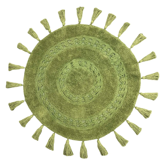 The Linen Yard Circle Tassel Woven Cotton Anti-slip Bath Mat Green