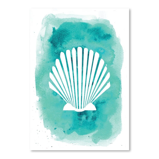 Aqua Background Scallop Shel by Jetty Printables - Unframed Painting Print on Paper