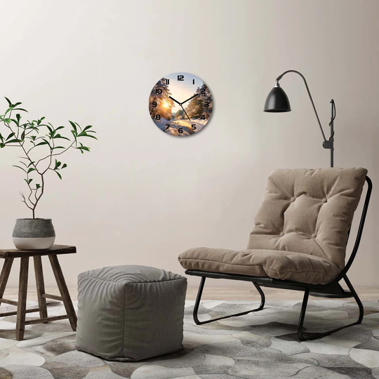 Glass Wall Clock 30Cm Round Decoration Picture Wall Art Modern Decoration Kitchen Living Room Silent - Road In The Winter Forest,77332313